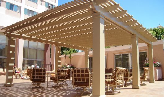 Alumawood tan colored lattice covering outdoor space