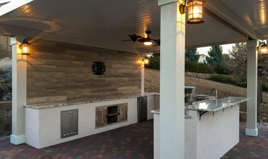Alumawood pergola covering outdoor kitchen