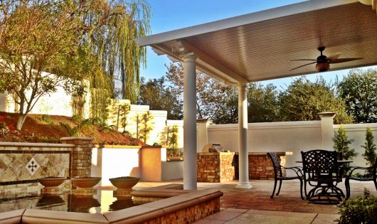 Alumawood white pergola covering outdoor space